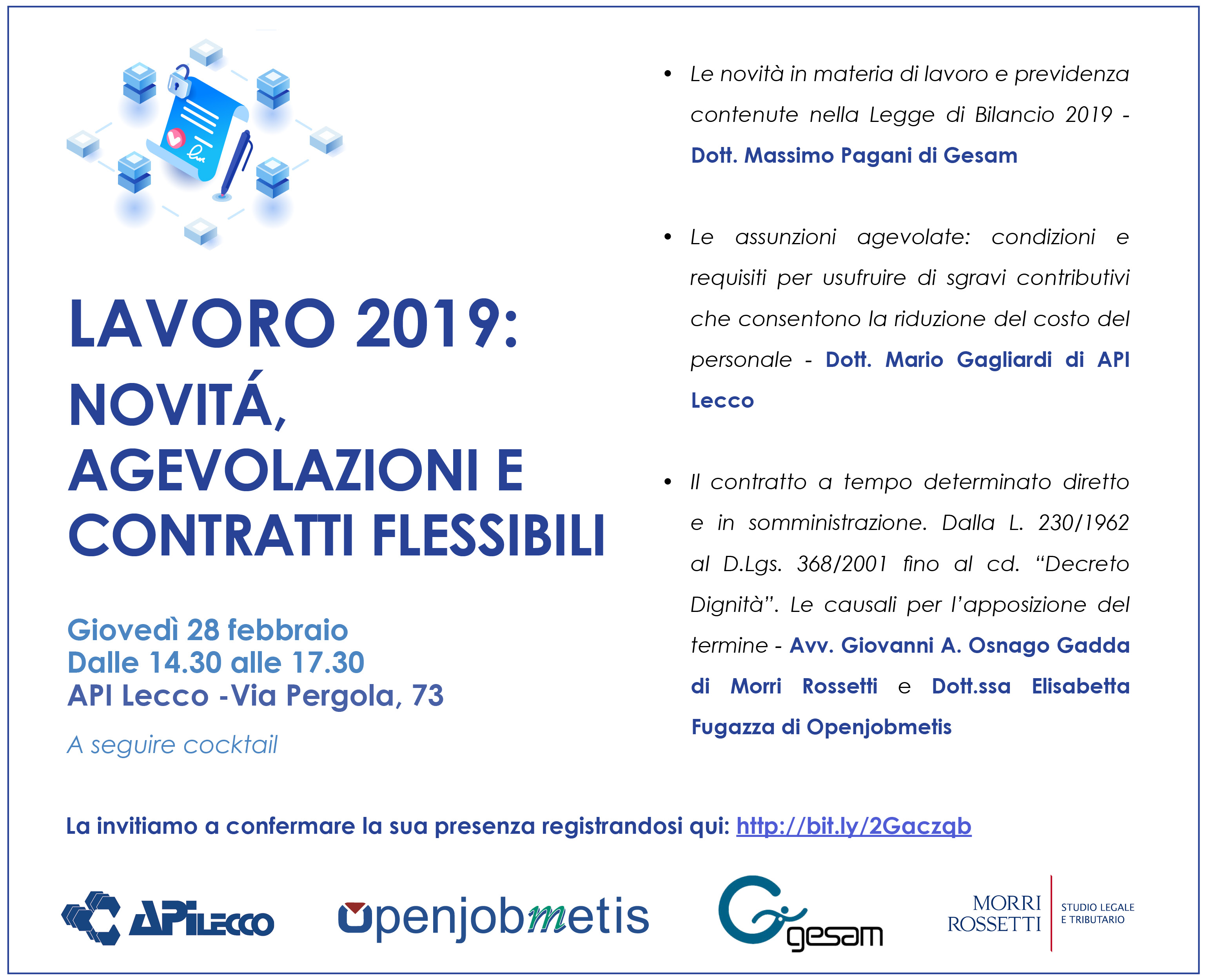 Lavoro 2019: Novità, agevolazioni e contratti flessibili- 28 febbraio, Lecco